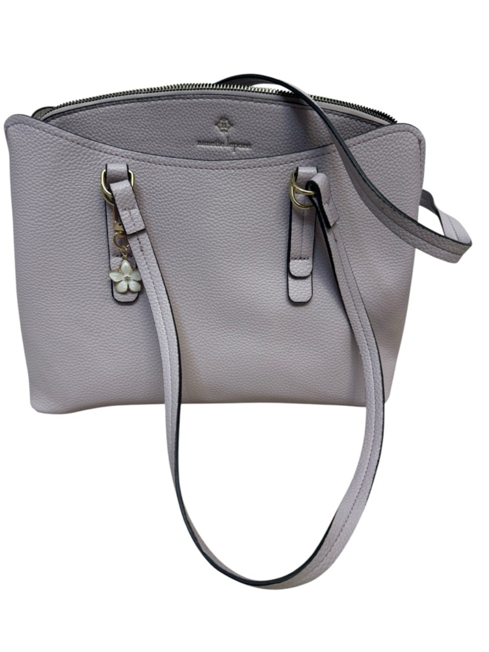 Nanette Lepore Light Purple Pebbled Leather Tote Bag with Floral Charm